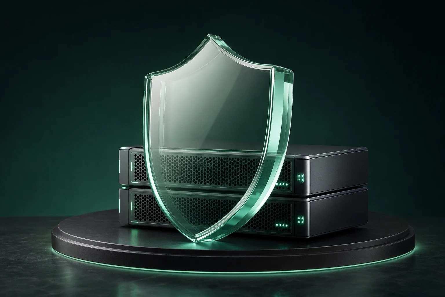 Glass shield protecting server infrastructure — conceptual illustration