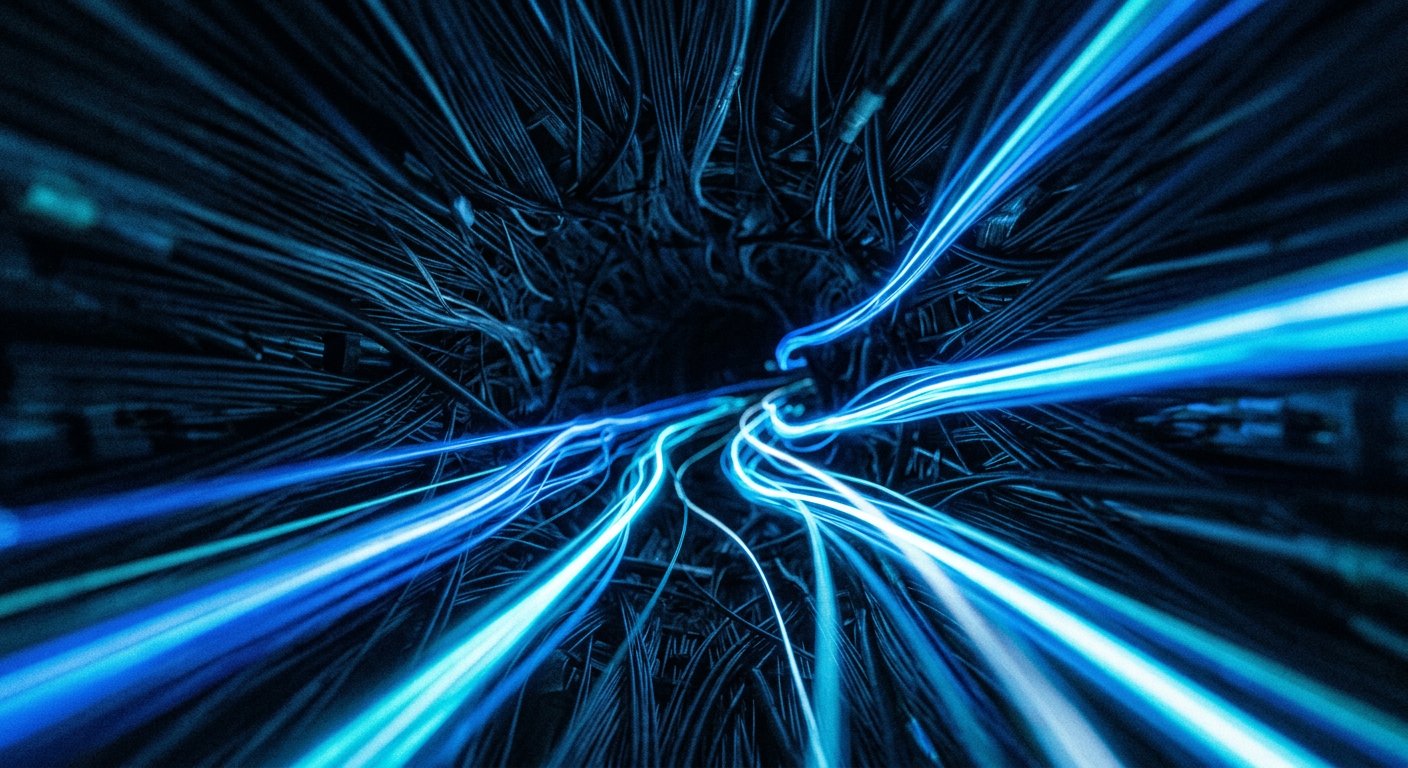 Blue light trails representing fast network connections